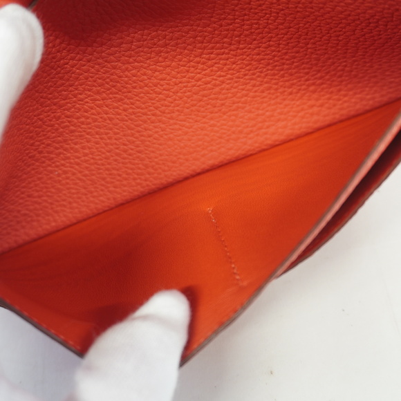 Auth Hermes Dogon Long D Engraved Rouge De Cool Taurillon Clemence Long Wallet - Picture 8 of 10